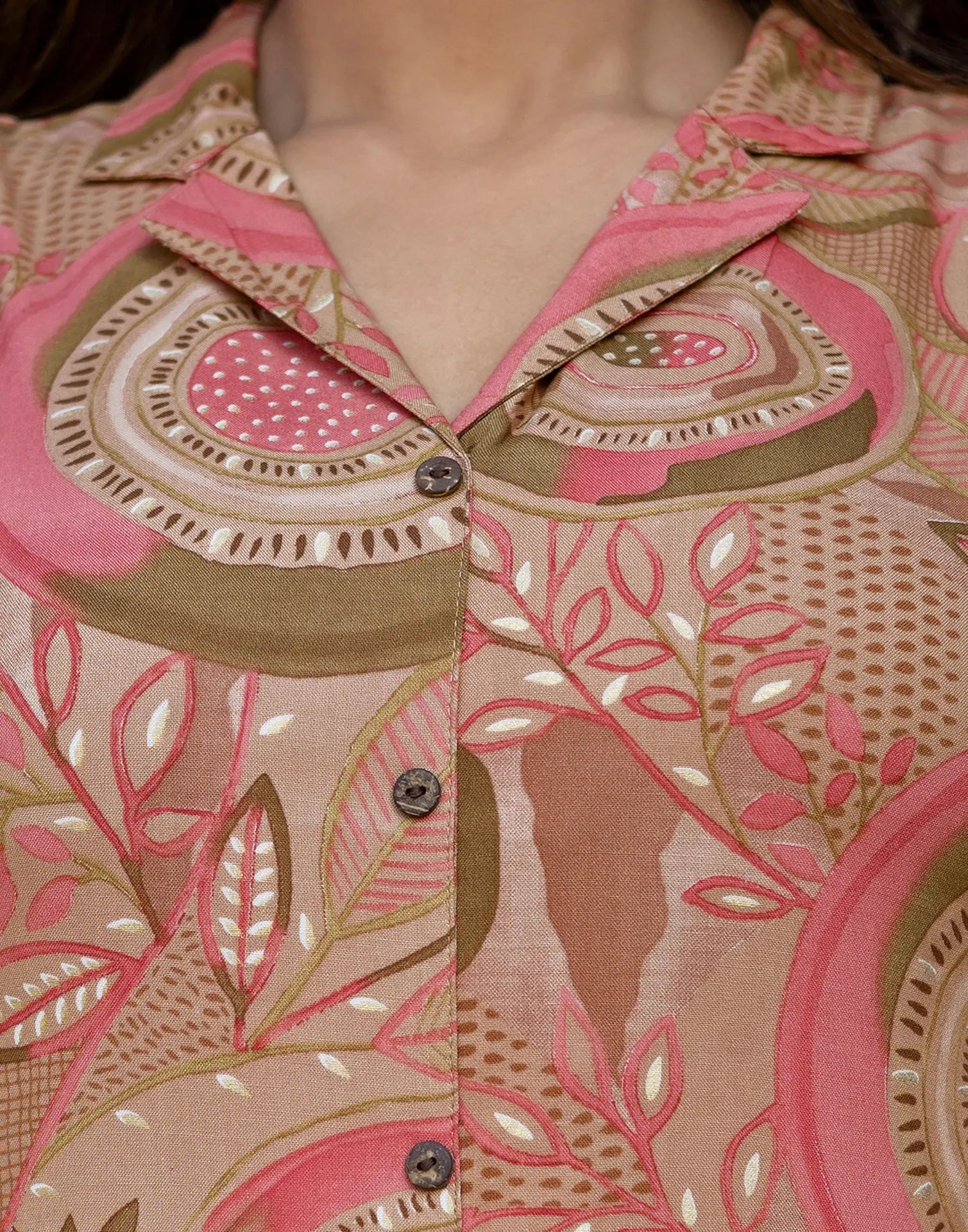 Blush Pink Collared Neck Printed Straight Ethnic Co-ord Set