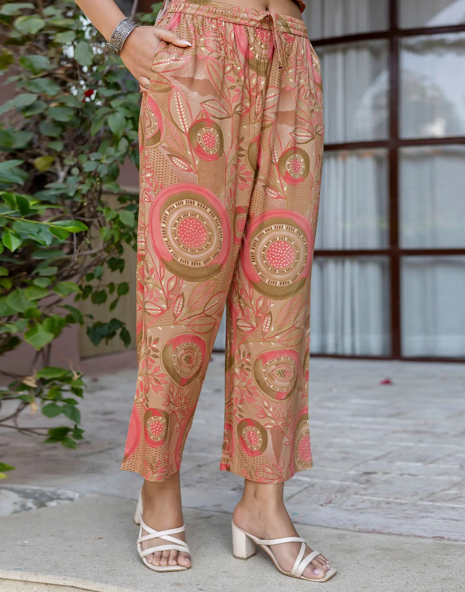 Blush Pink Collared Neck Printed Straight Ethnic Co-ord Set