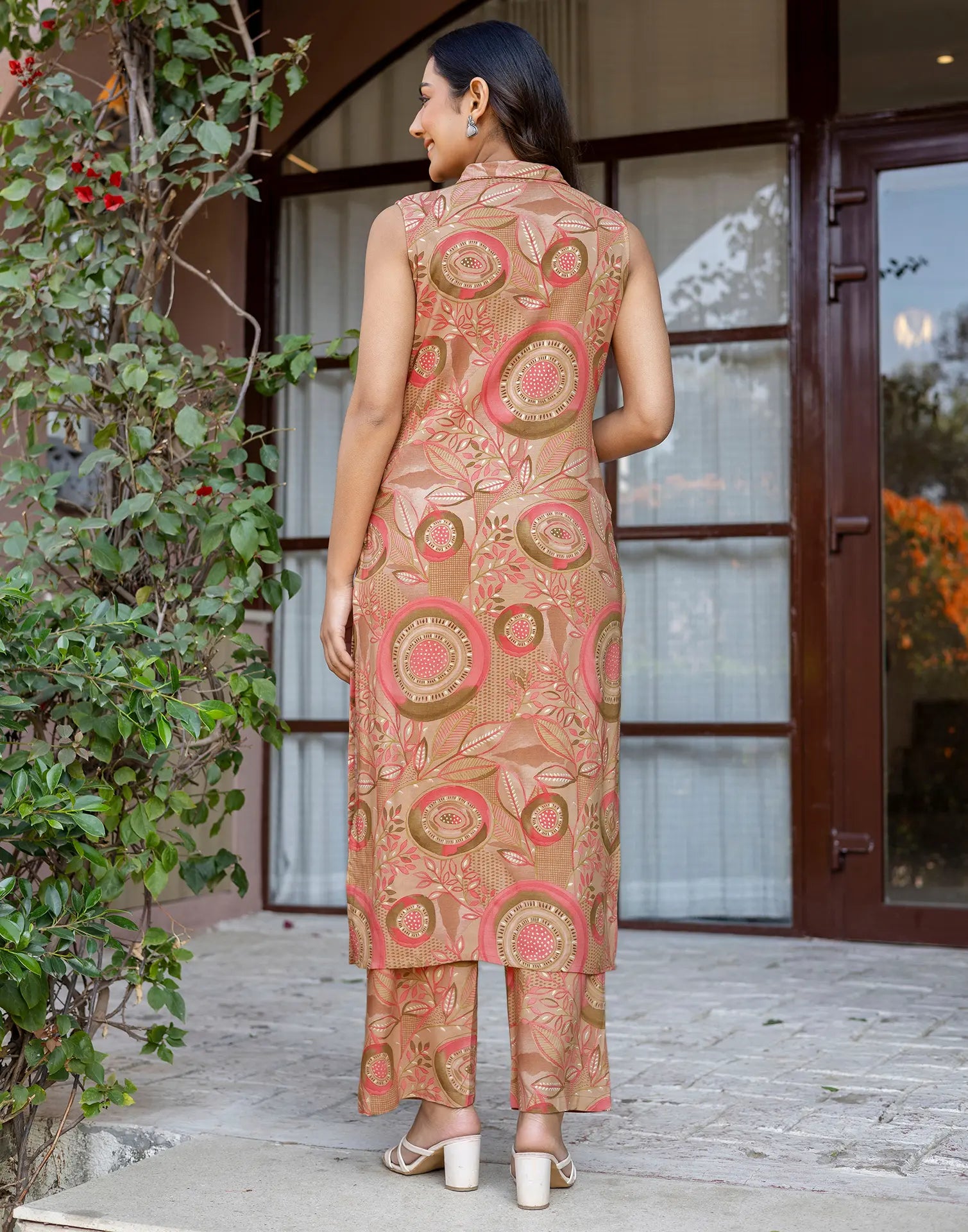 Blush Pink Collared Neck Printed Straight Ethnic Co-ord Set