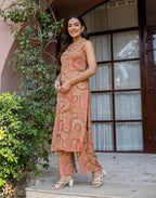 Blush Pink Collared Neck Printed Straight Ethnic Co-ord Set