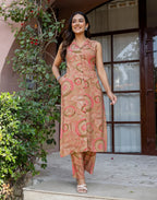 Blush Pink Collared Neck Printed Straight Ethnic Co-ord Set