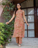 Blush Pink Collared Neck Printed Straight Ethnic Co-ord Set