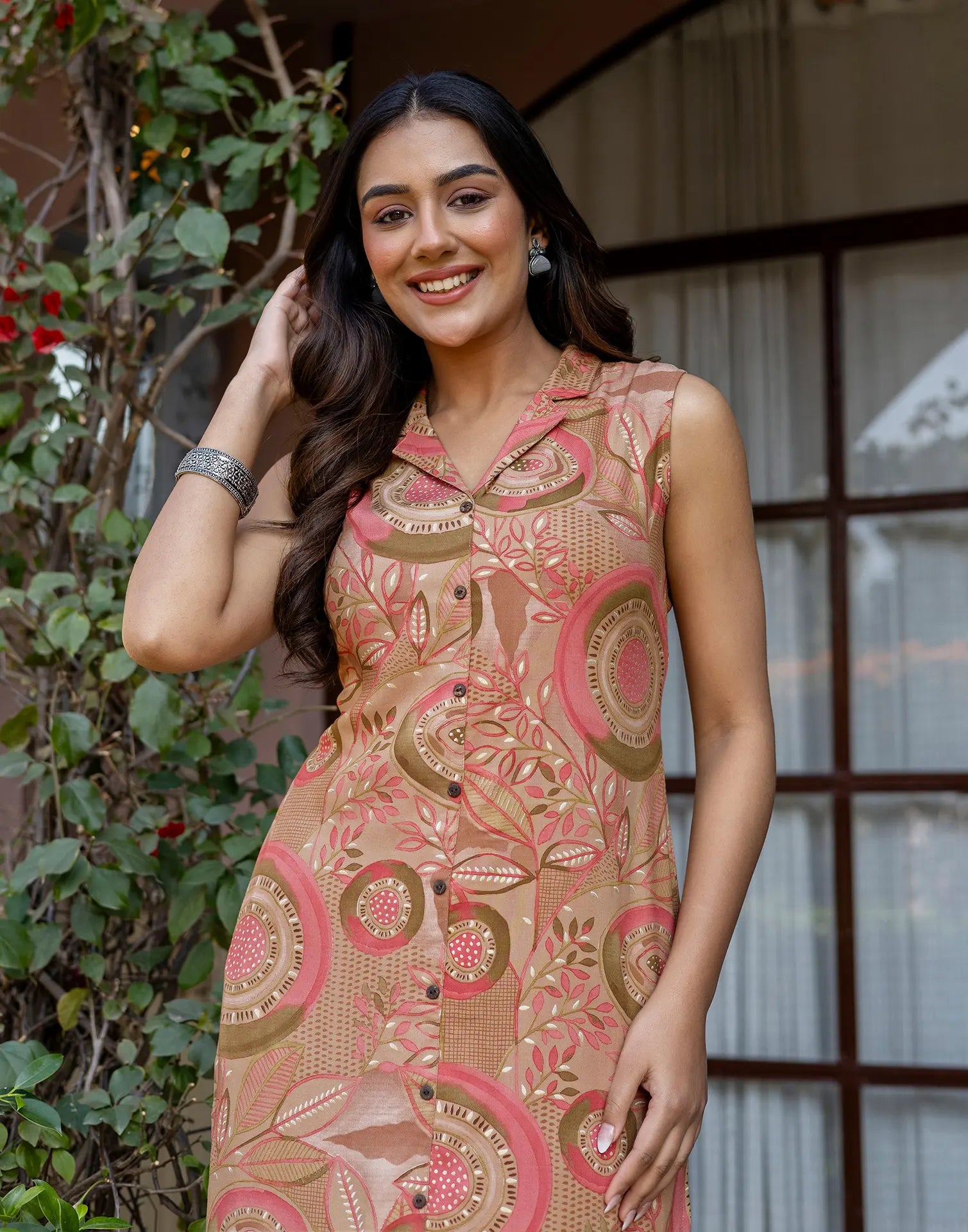 Blush Pink Collared Neck Printed Straight Ethnic Co-ord Set