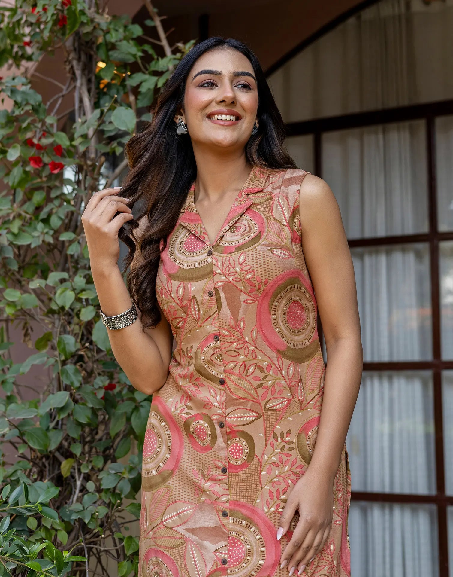 Blush Pink Collared Neck Printed Straight Ethnic Co-ord Set