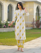 Skylee Cotton Printed Mandarin Collar Co-ord Set For Woman
