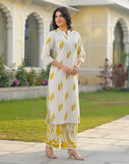 Skylee Cotton Printed Mandarin Collar Co-ord Set For Woman