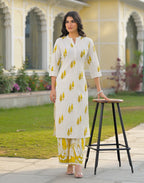 Skylee Cotton Printed Mandarin Collar Co-ord Set For Woman
