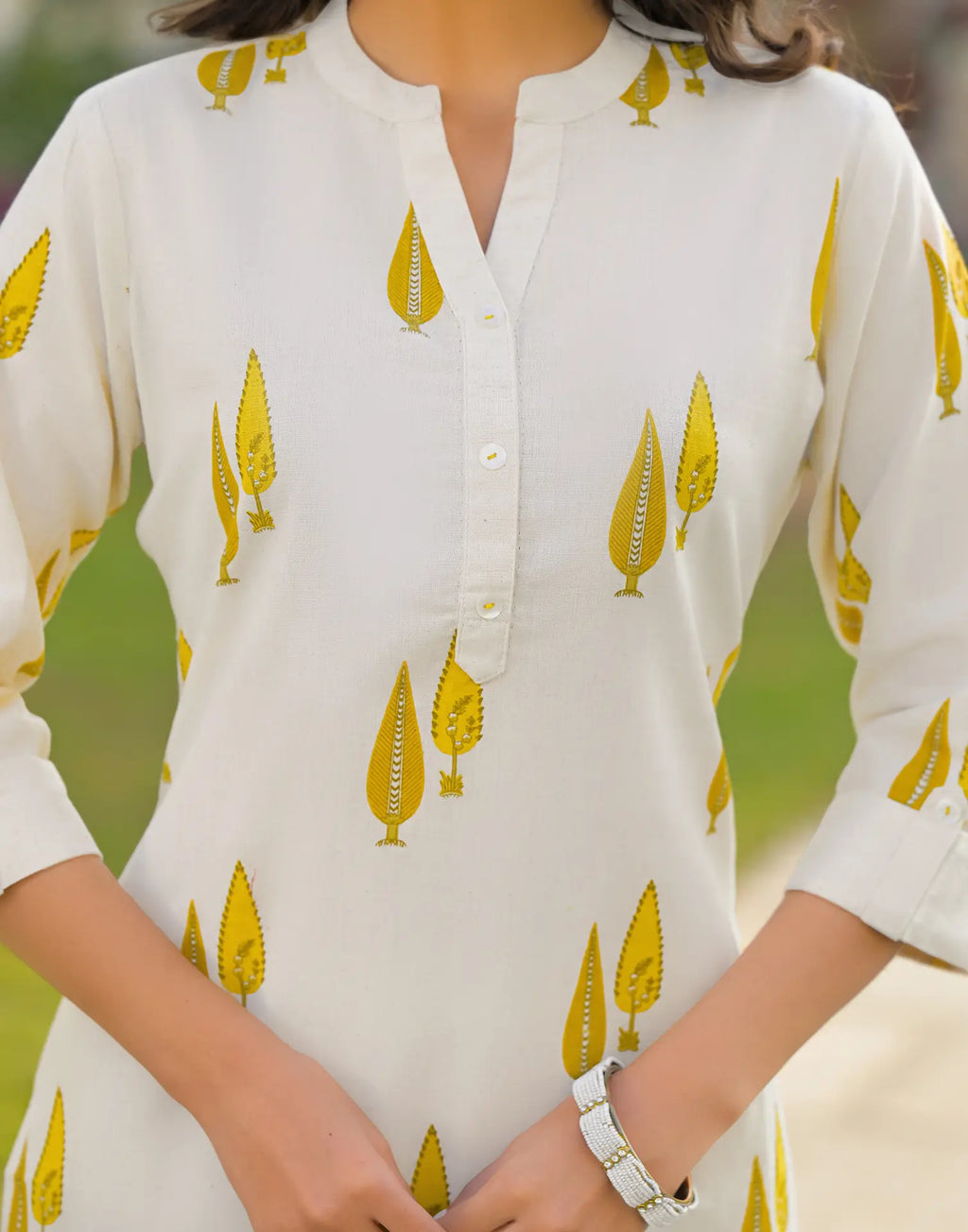 Skylee Cotton Printed Mandarin Collar Co-ord Set For Woman