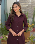 Wine Collared Neck Embroidered Straight Ethnic Co-ord Set