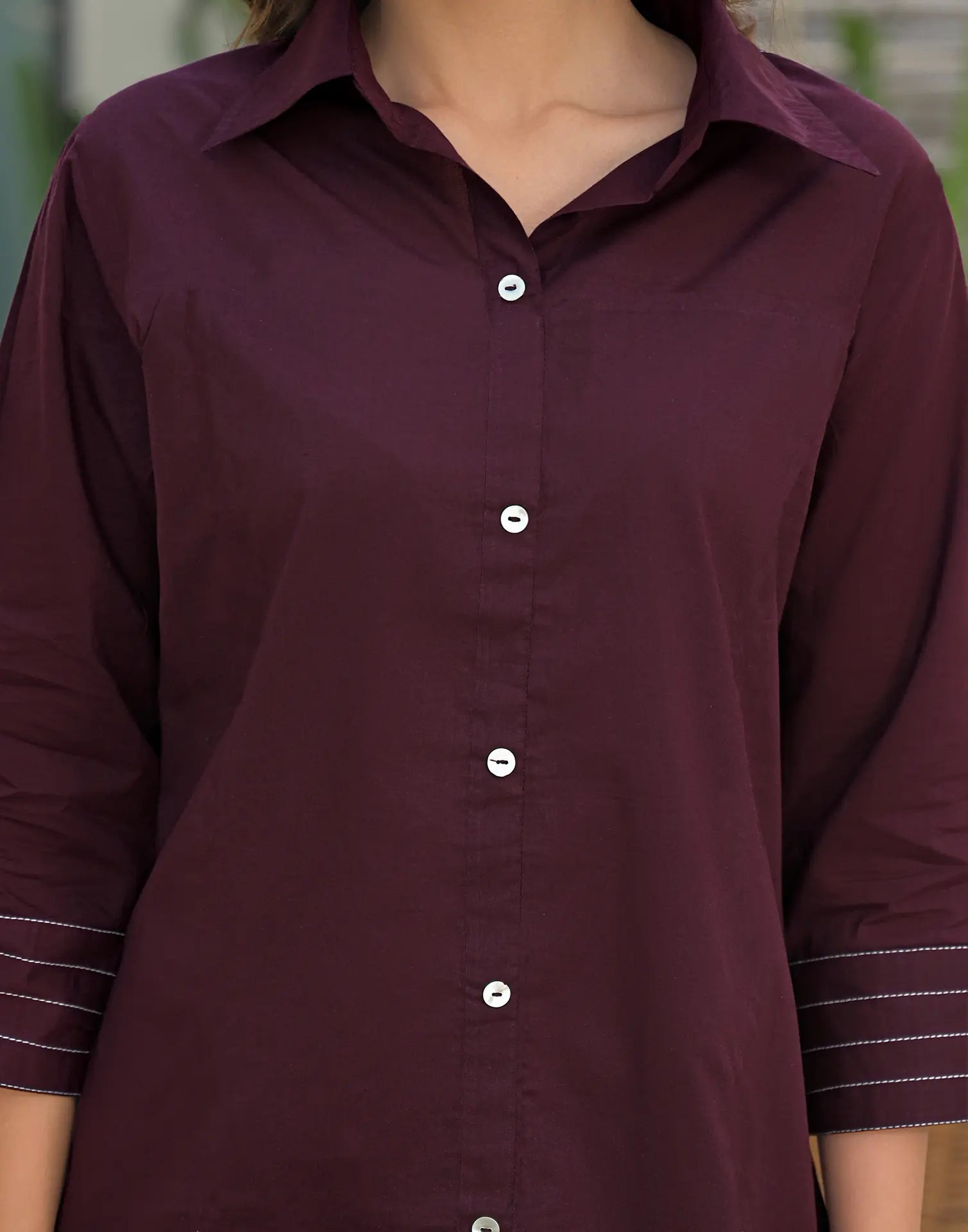 Wine Collared Neck Embroidered Straight Ethnic Co-ord Set