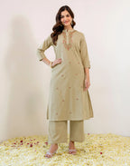 Skylee Viscose Embroidered Mandarin Collar Co-ord Set For Woman