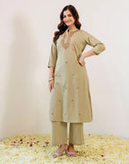Skylee Viscose Embroidered Mandarin Collar Co-ord Set For Woman