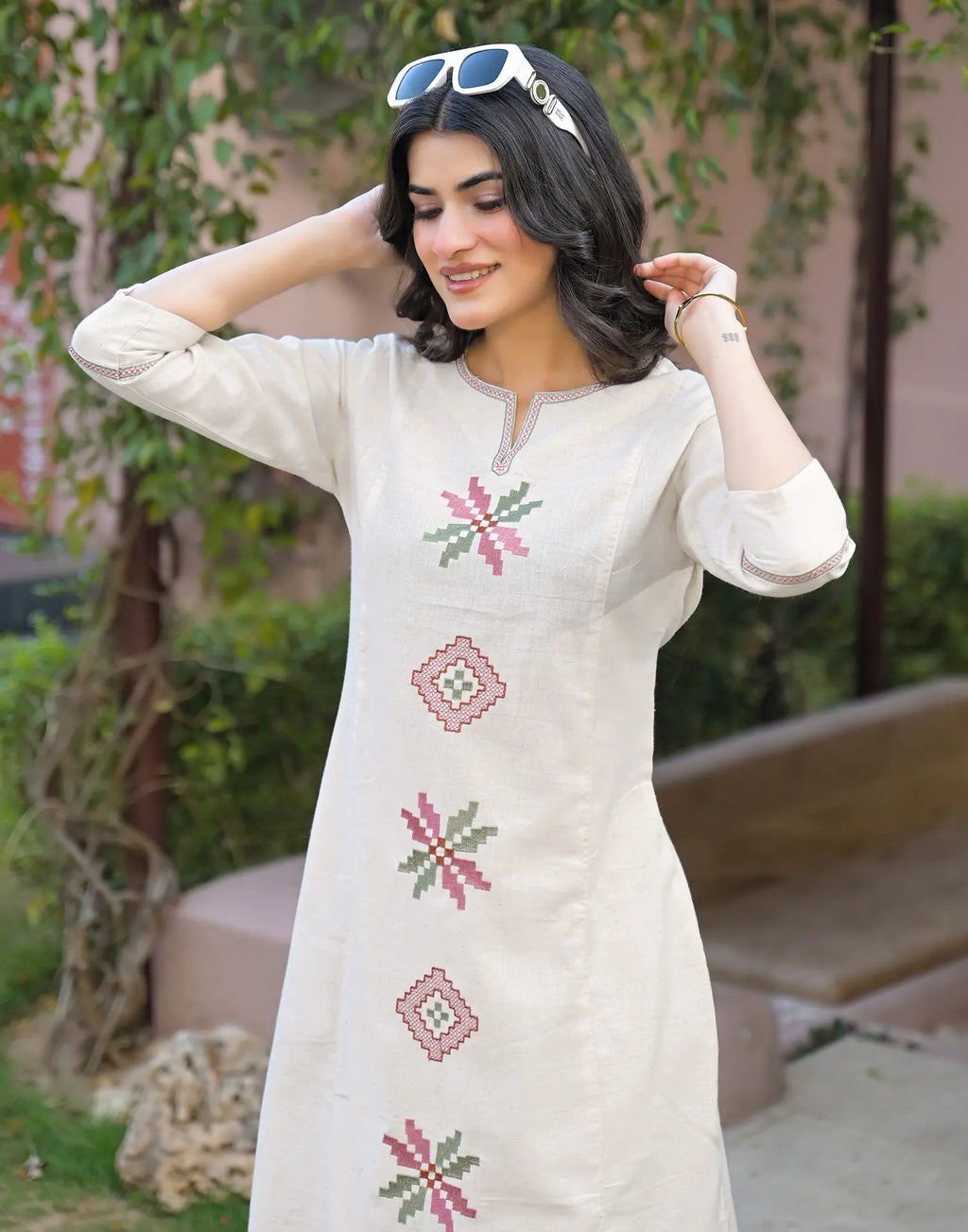 Skylee Cotton Embroidered Round Neck Co-ord Set For Woman