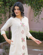 Skylee Cotton Embroidered Round Neck Co-ord Set For Woman