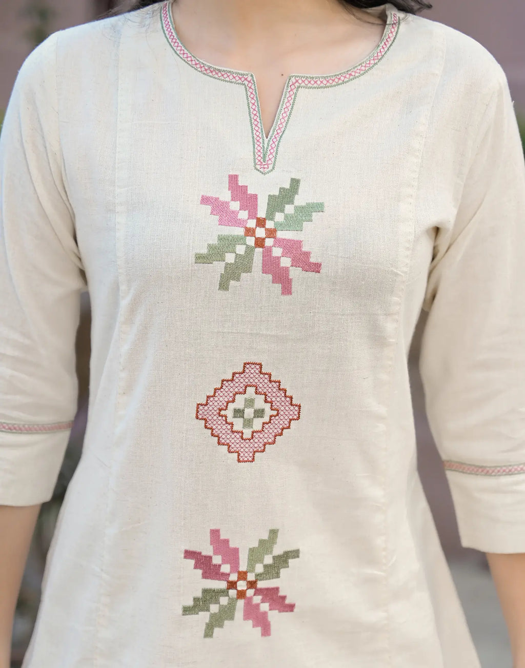 Skylee Cotton Embroidered Round Neck Co-ord Set For Woman