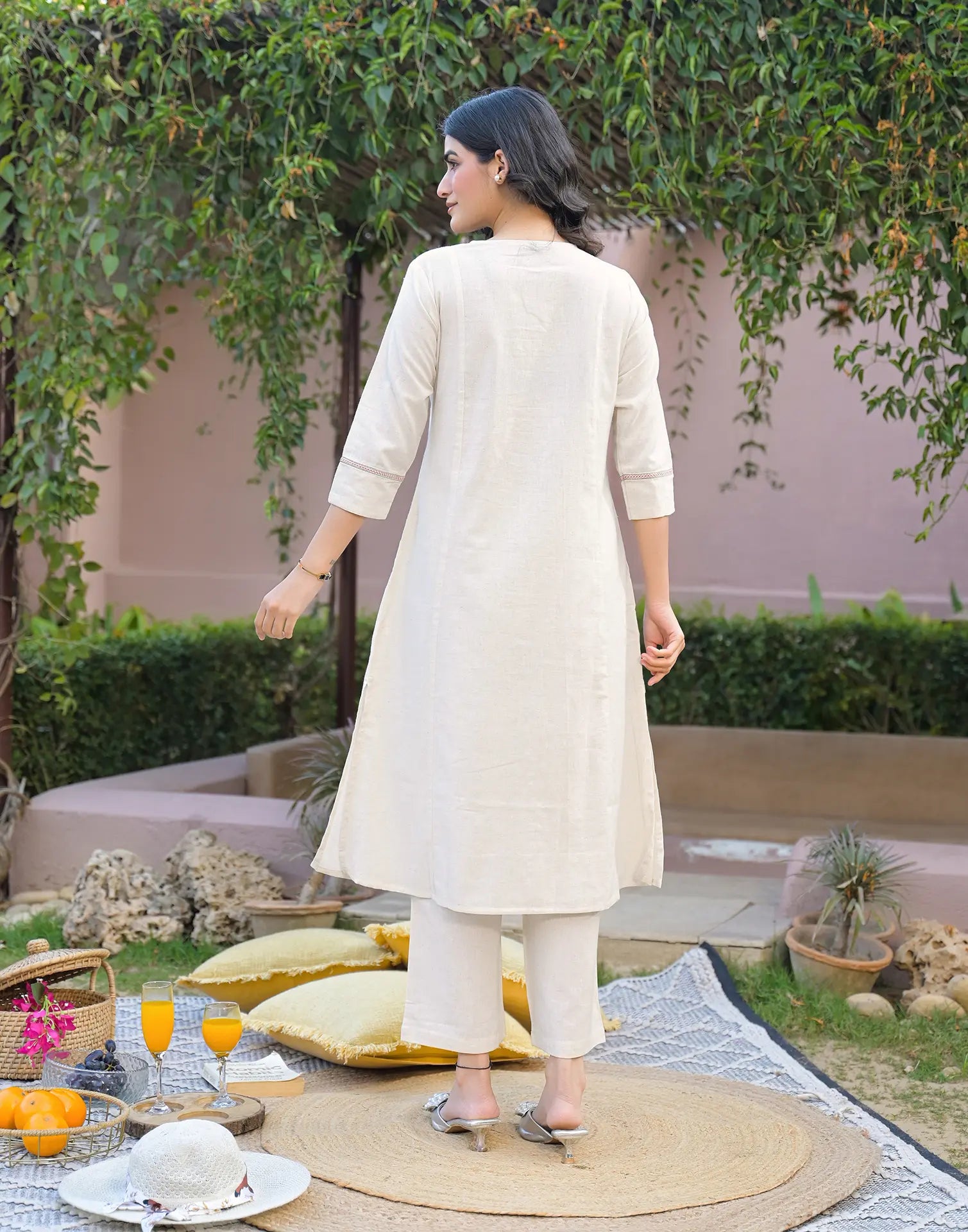 Skylee Cotton Embroidered Round Neck Co-ord Set For Woman