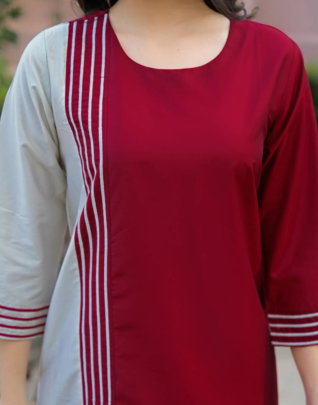 Bright Steel Grey, Ruby Red Round Neck Embroidered A-Line Ethnic Co-ord Set