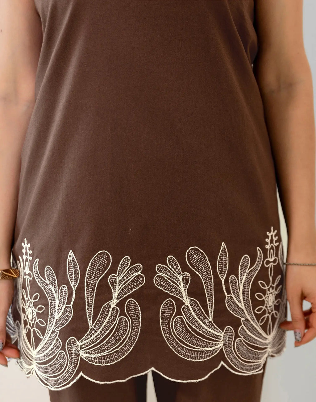 Skylee Cotton Embroidered Round Neck Co-ord Set For Woman