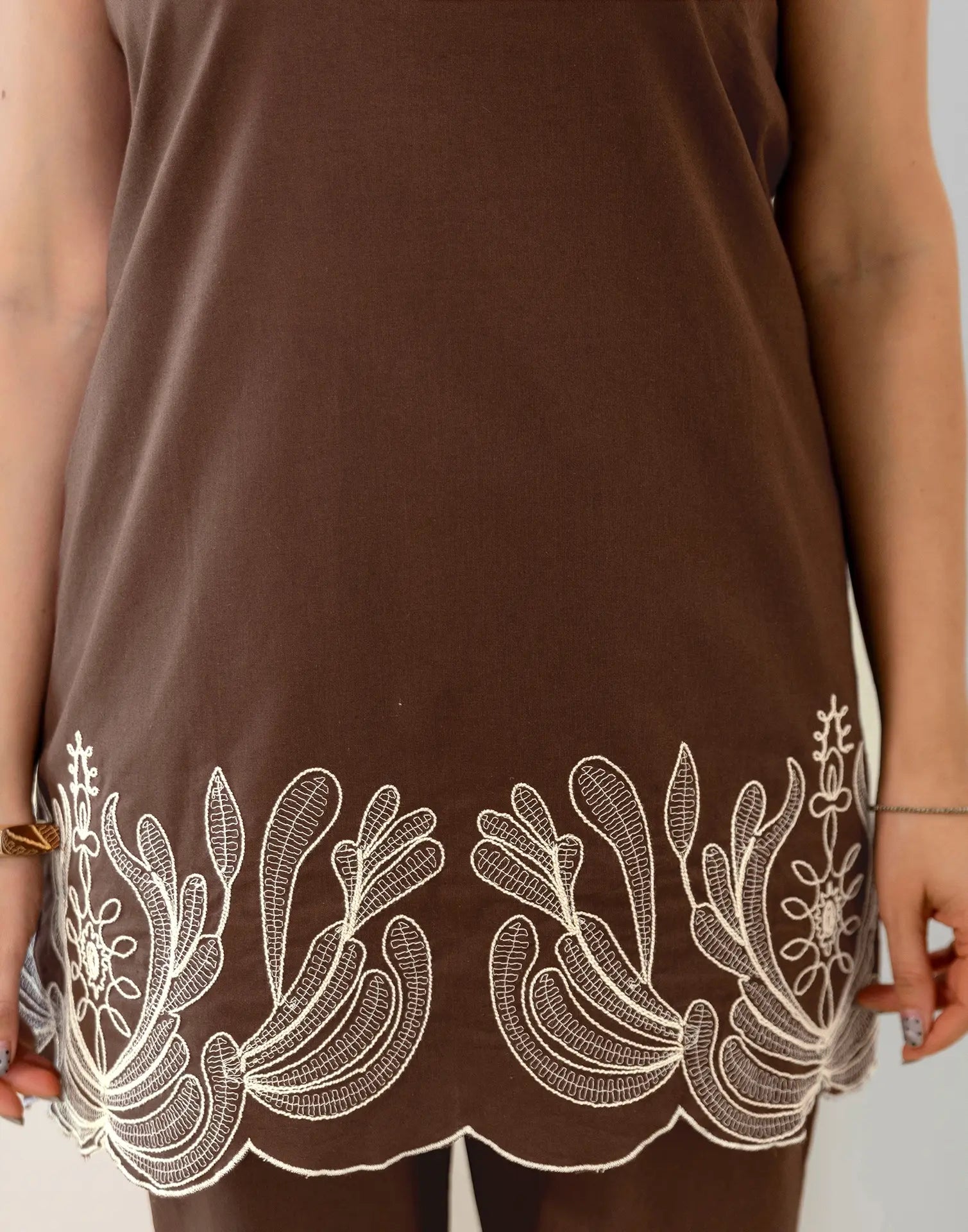Skylee Cotton Embroidered Round Neck Co-ord Set For Woman