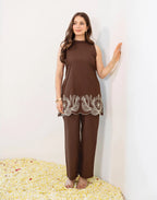 Skylee Cotton Embroidered Round Neck Co-ord Set For Woman