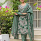Grey Cotton Printed Straight Kurta Set with Pant and Dupatta