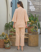 Blush Peach Collared Neck Embroidered Straight Ethnic Co-ord Set