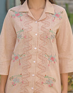 Blush Peach Collared Neck Embroidered Straight Ethnic Co-ord Set