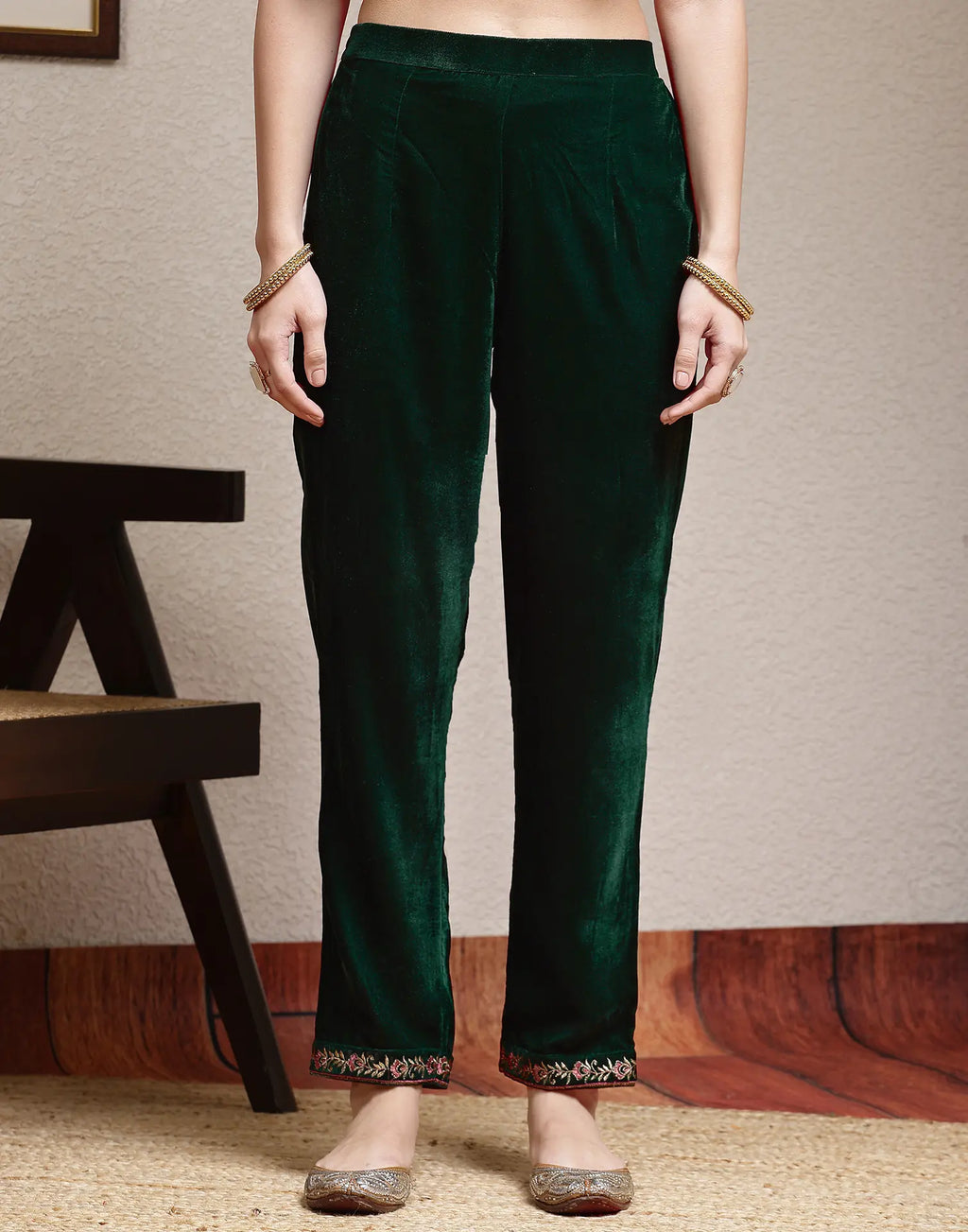 Velvet Embroidered Straight 3 Piece Kurta Set