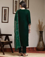 Velvet Embroidered Straight 3 Piece Kurta Set
