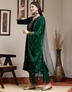 Velvet Embroidered Straight 3 Piece Kurta Set