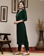 Velvet Embroidered Straight 3 Piece Kurta Set