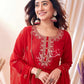 Cotton Blend Embroidered Straight Kurta with Pant & Dupatta