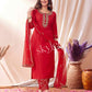 Cotton Blend Embroidered Straight Kurta with Pant & Dupatta