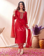 Viscose Rayon Embroidered Straight 3 Piece Kurta Set