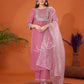 Cotton Blend Embroidery and Sequins Work A-Line Kurta with Pant & Dupatta