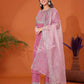 Cotton Blend Embroidery and Sequins Work A-Line Kurta with Pant & Dupatta