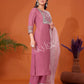 Cotton Blend Embroidery and Sequins Work A-Line Kurta with Pant & Dupatta