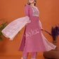 Cotton Blend Embroidery and Sequins Work A-Line Kurta with Pant & Dupatta