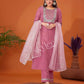 Cotton Blend Embroidery and Sequins Work A-Line Kurta with Pant & Dupatta