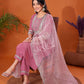 Cotton Blend Embroidery and Sequins Work A-Line Kurta with Pant & Dupatta