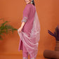 Cotton Blend Embroidery and Sequins Work A-Line Kurta with Pant & Dupatta