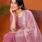 Cotton Blend Embroidery and Sequins Work A-Line Kurta with Pant & Dupatta