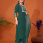 Cotton Blend Embroidery and Sequins Work A-Line Kurta with Pant & Dupatta