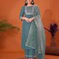 Cotton Blend Embroidery and Sequins Work A-Line Kurta with Pant & Dupatta