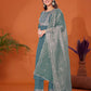 Cotton Blend Embroidery and Sequins Work A-Line Kurta with Pant & Dupatta