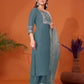 Cotton Blend Embroidery and Sequins Work A-Line Kurta with Pant & Dupatta
