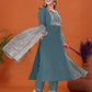 Cotton Blend Embroidery and Sequins Work A-Line Kurta with Pant & Dupatta