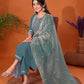 Cotton Blend Embroidery and Sequins Work A-Line Kurta with Pant & Dupatta