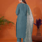 Cotton Blend Embroidery and Sequins Work A-Line Kurta with Pant & Dupatta