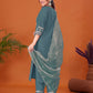 Cotton Blend Embroidery and Sequins Work A-Line Kurta with Pant & Dupatta